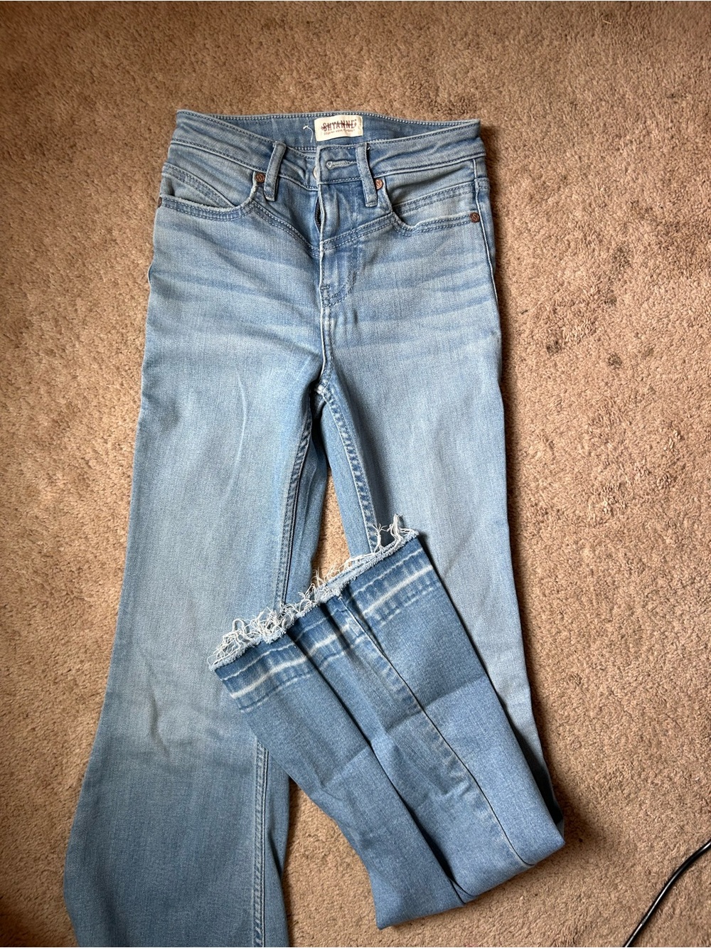 Shyanne Light Blue Flare Jeans with Frayed Hem